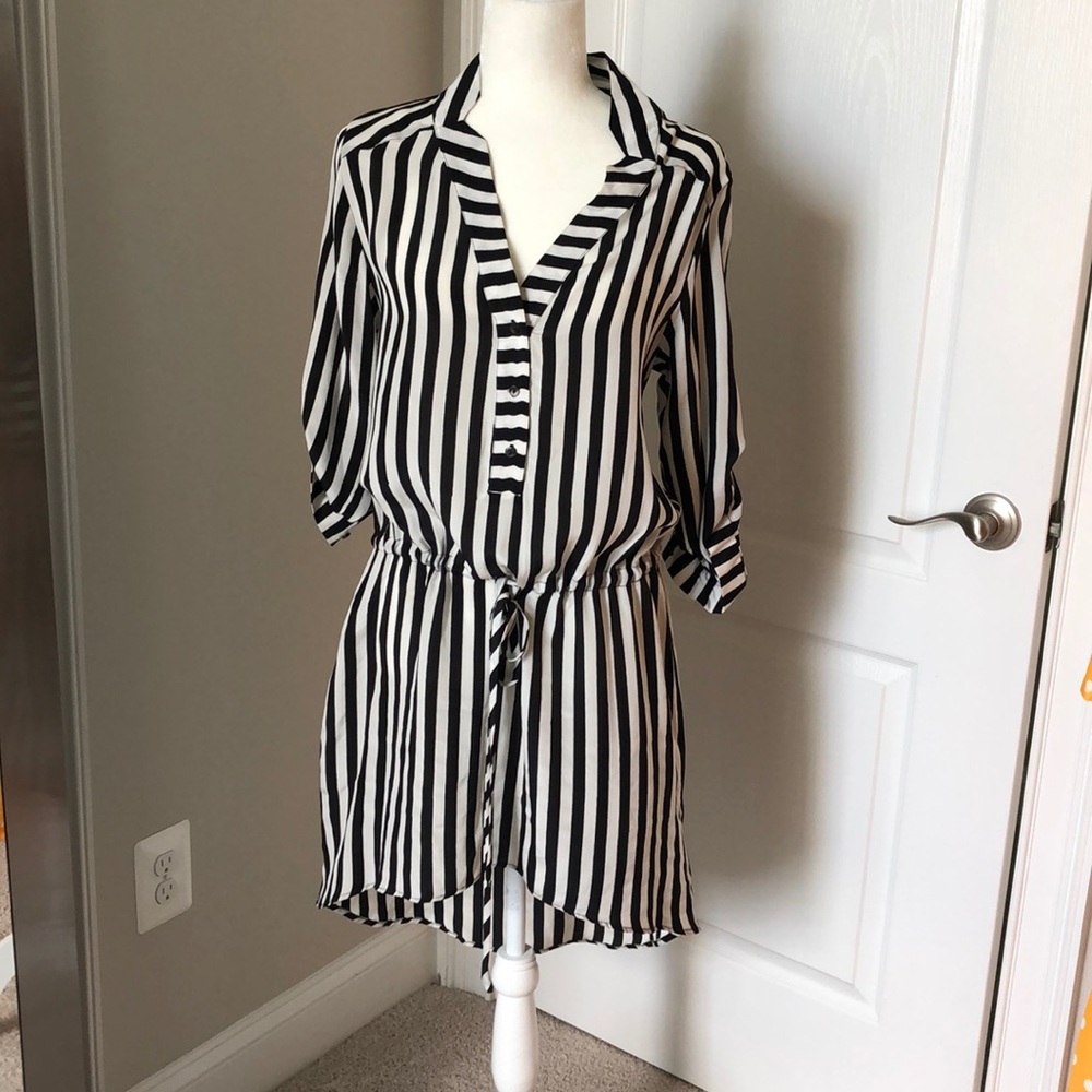 Chelsea Flower black/white stripes silk dress